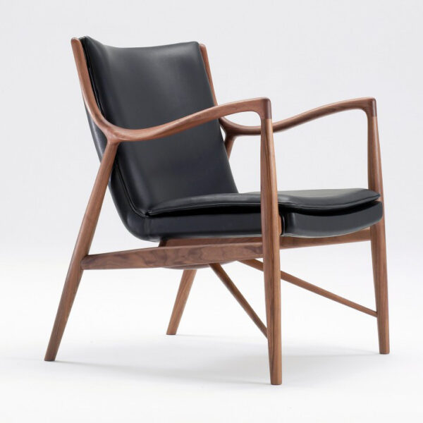 Finn Juhl Chair 45, Schwarzes Anilinleder